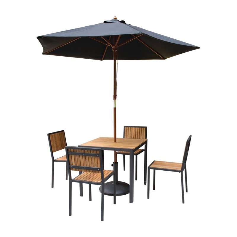 Abyalven Garnitur 4 Stühle 1 Tisch 80x80 Stahl Akazienholz ohne Armlehne