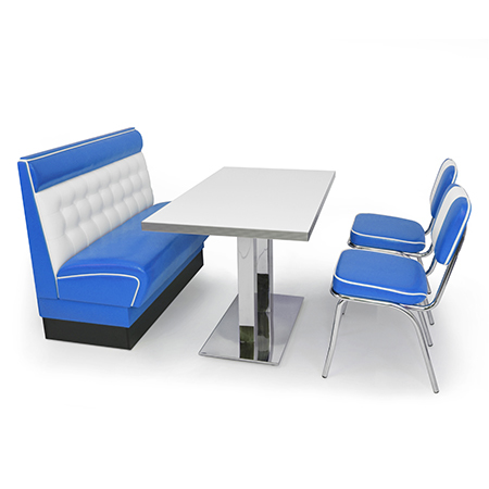 American Diner Set Pender Blau glänzend - weißer Tisch