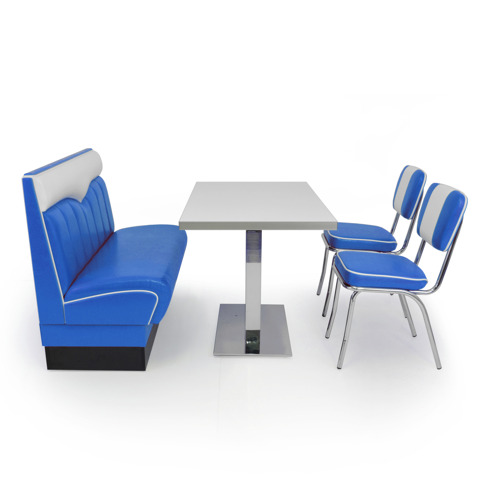 American Diner Set Madison Blau glänzend - schwarzer Dinertisch