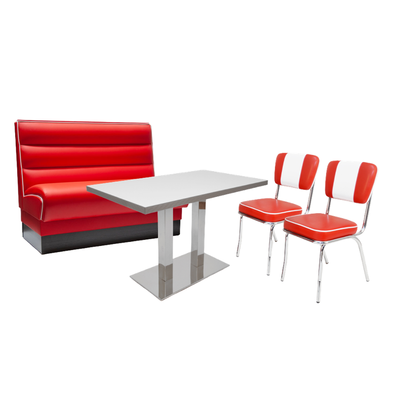 American Diner Set Hooper 1x Dinerbank 2x Retro Stühle 1x Dinertisch Rot